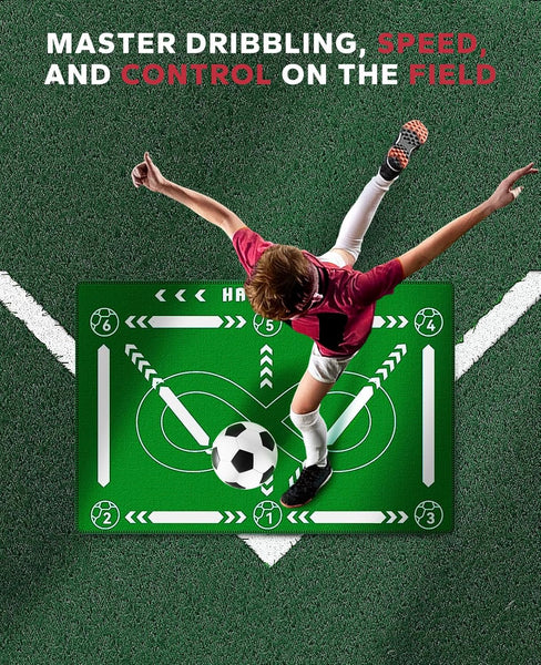 HAPBEAR Football Training Mat – 0.5 cm Thick Anti-Slip, No-Curl Football Mastery Mat with Free Juggling Belt, Resistance Bands, Storage Bag & Workout Guide | Ideal Football Gift for Boys & Kids