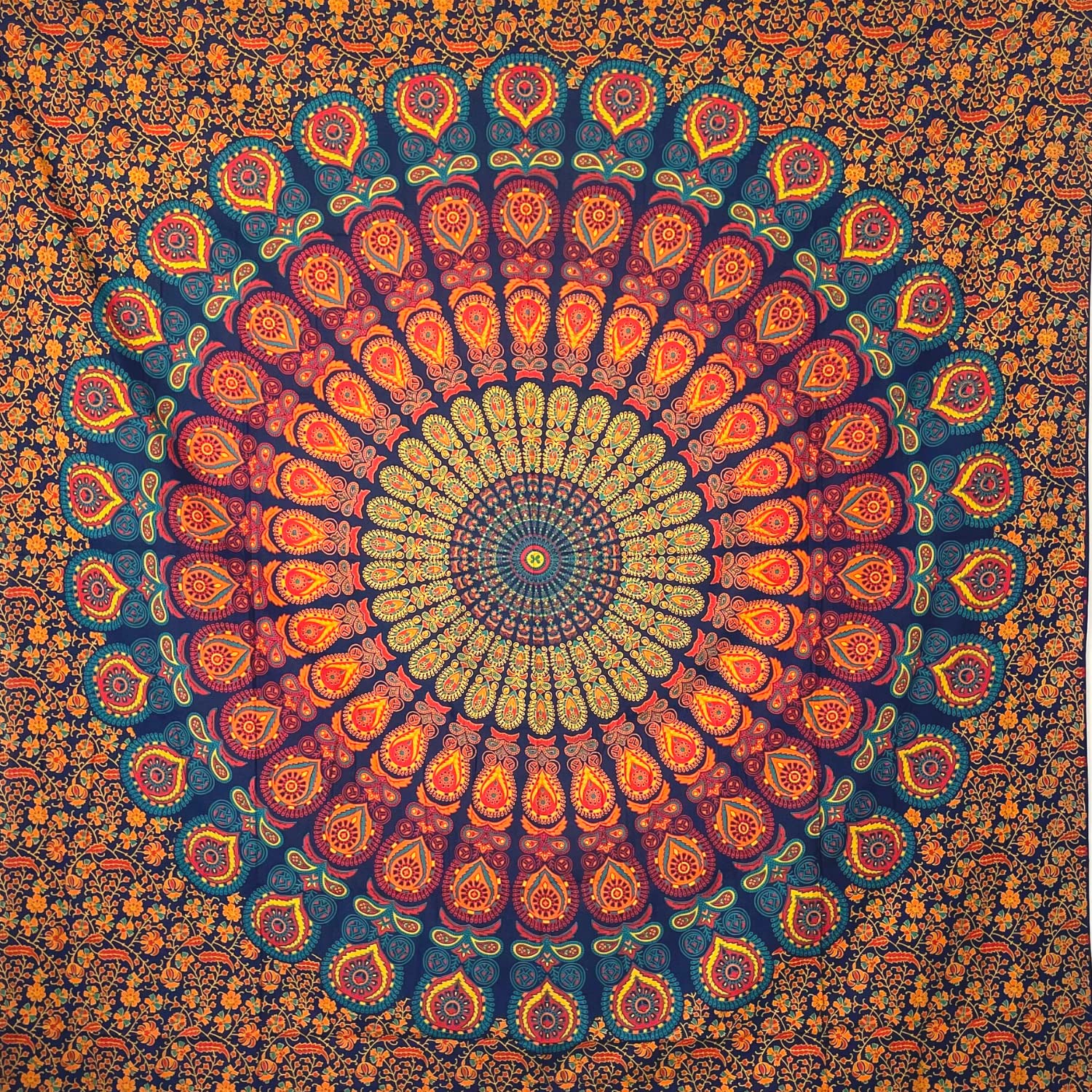 MOMOMUS Mandala Tapestry Wall Hanging ? Mural Art, 100% Cotton, Bohemian & Lightweight ? Indian Wall Tapestry for Bedroom Aesthetic - Blue and Yellow,