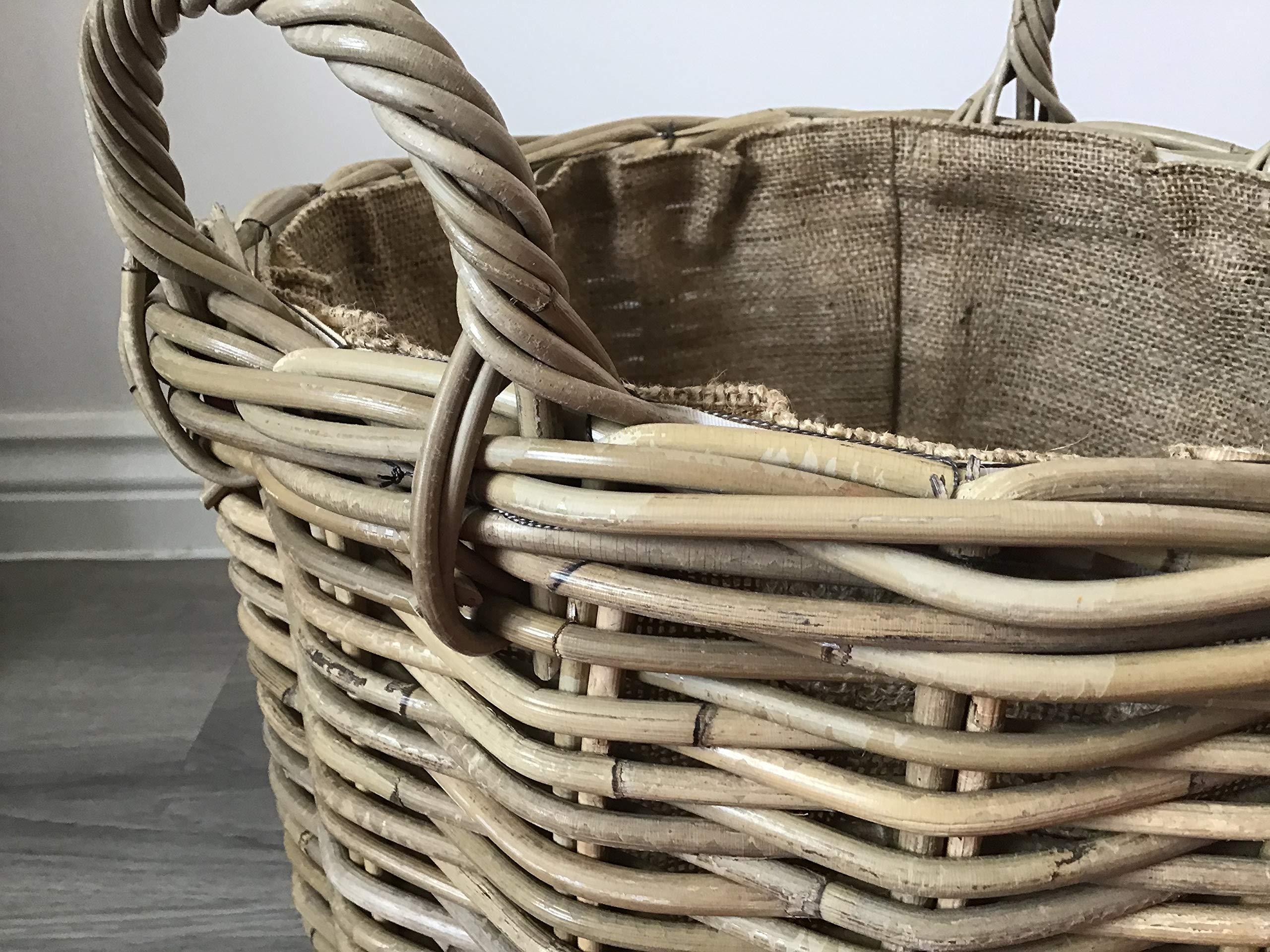 Round Log/Kindling/Storage Basket, Hessian Lined, Excellent Quality, Very Strong Kuba Rattan (Large)