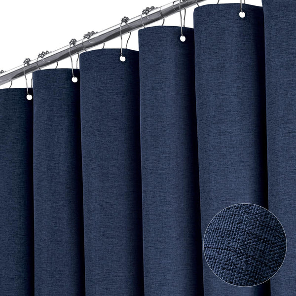 BTTN Navy Blue Linen Shower Curtain, Modern Mildew Resistant Textured Fabric, Waterproof Polyester for Bathroom, Weighted Hem, Durable and Washable,