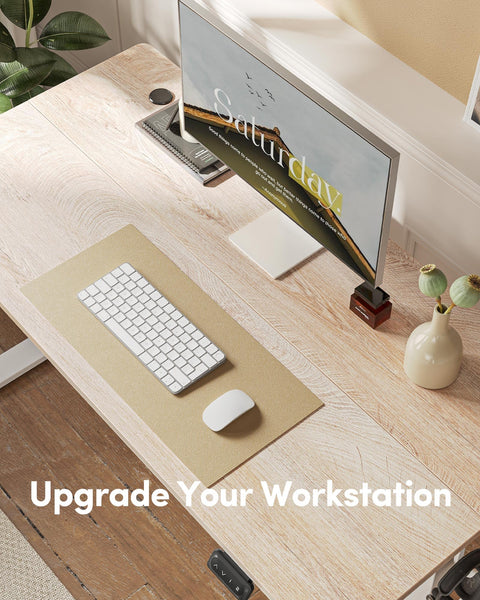 FEZIBO Height Adjustable Electric Standing Desk, 120 * 60 cm Stand up Table, Sit Stand Home Office Desk with Splice Board, White Frame/Maple Top