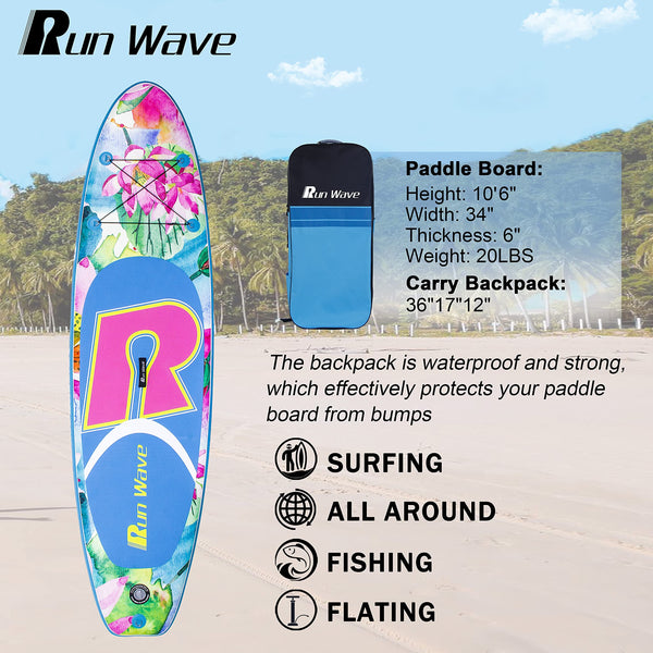 Runwave Inflatable Stand Up Paddle Board 11'×33''×6''(6'' Thick) Non-Slip Deck with Premium SUP Accessories | Wide Stance, Bottom Fins for Surfing Control | Youth Adults Beginner