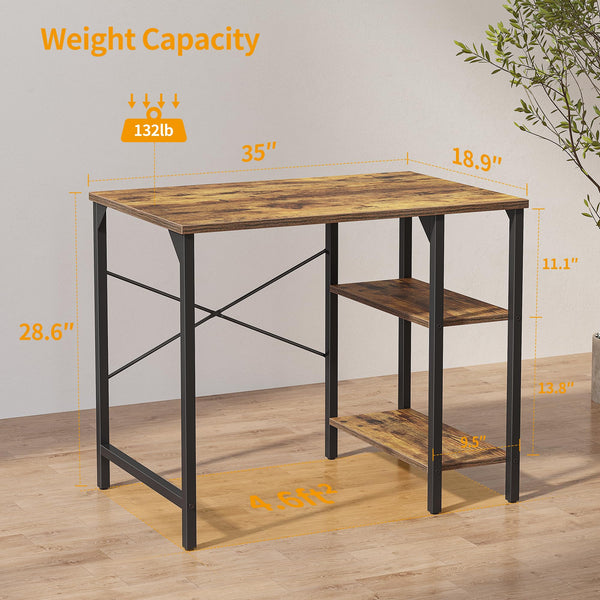 CubiCubi Computer Desk with Monitor Stand and Storage Shelves, 120cm Home Office Desk Study Writing Table, White