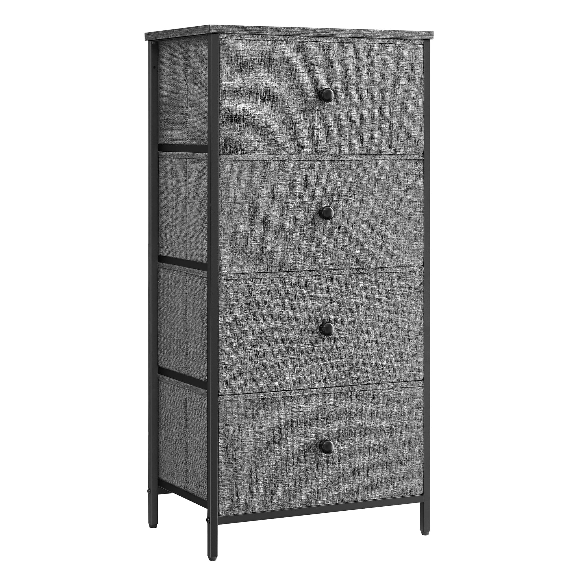 SONGMICS Chest of Drawers Bedroom, Drawer Storage Unit, Dresser with 4 Fabric Drawers, Metal Frame, Tall and Slim, for Closet, Classic Grey and