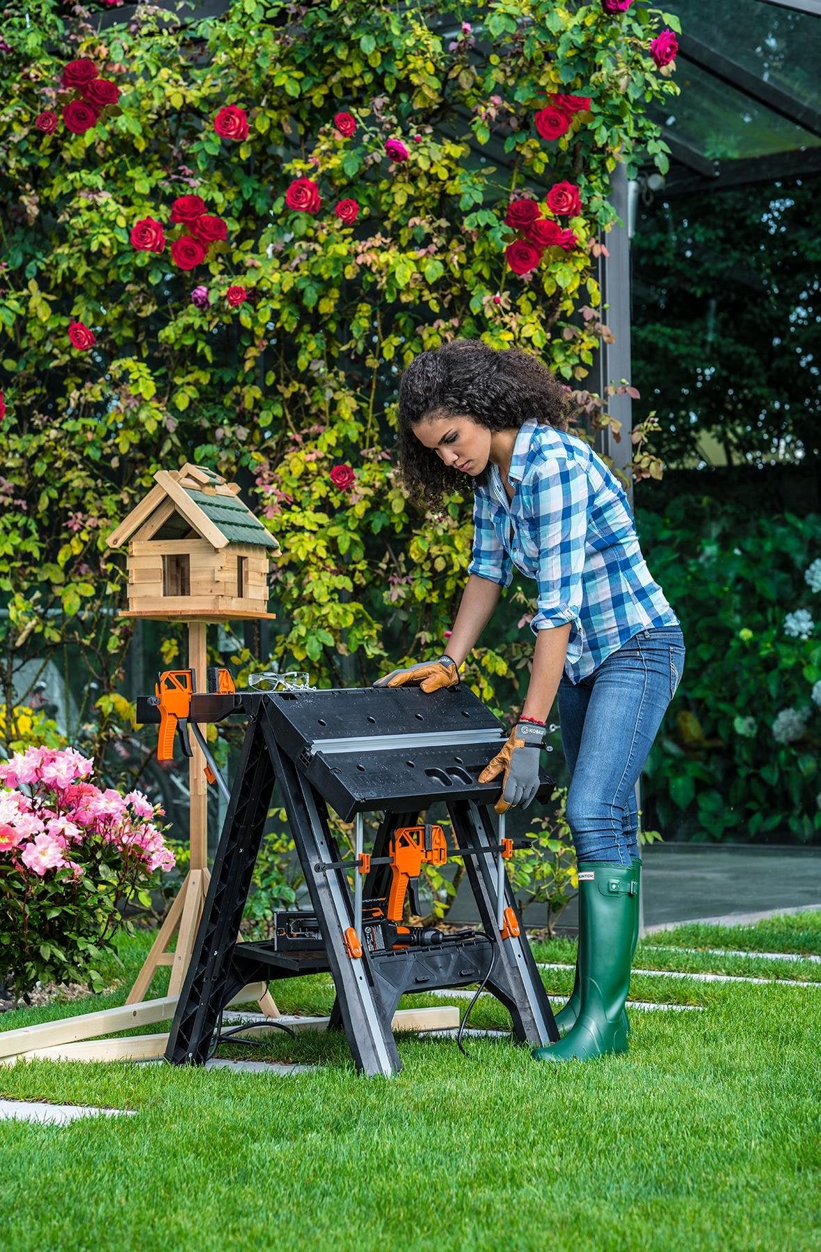 WORX Pegasus WX051 Versatile Multi Function Folding Work Table & Sawhorse with Quick Clamps and Holding Pegs, Portable and Lightweight Workbench, Perfect for Workshop and DIY Tasks