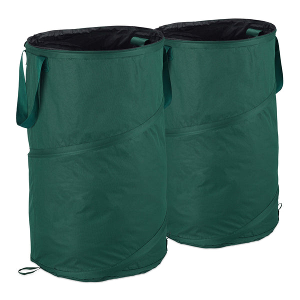 Relaxdays Freestanding Leaf Sack, Set Of 2, Garden Waste Sack, Pop-up, 120 L, Garden Container, ?: 44 cm, Green