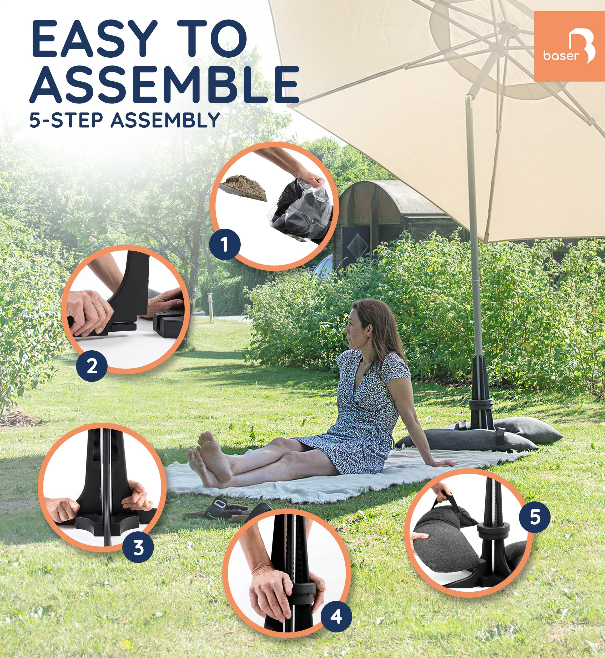 Baser Parasol Base with fillable Sandbag weights 50 KG, up to 3.3 M Parasol, Made of Recycled Materials in Denmark