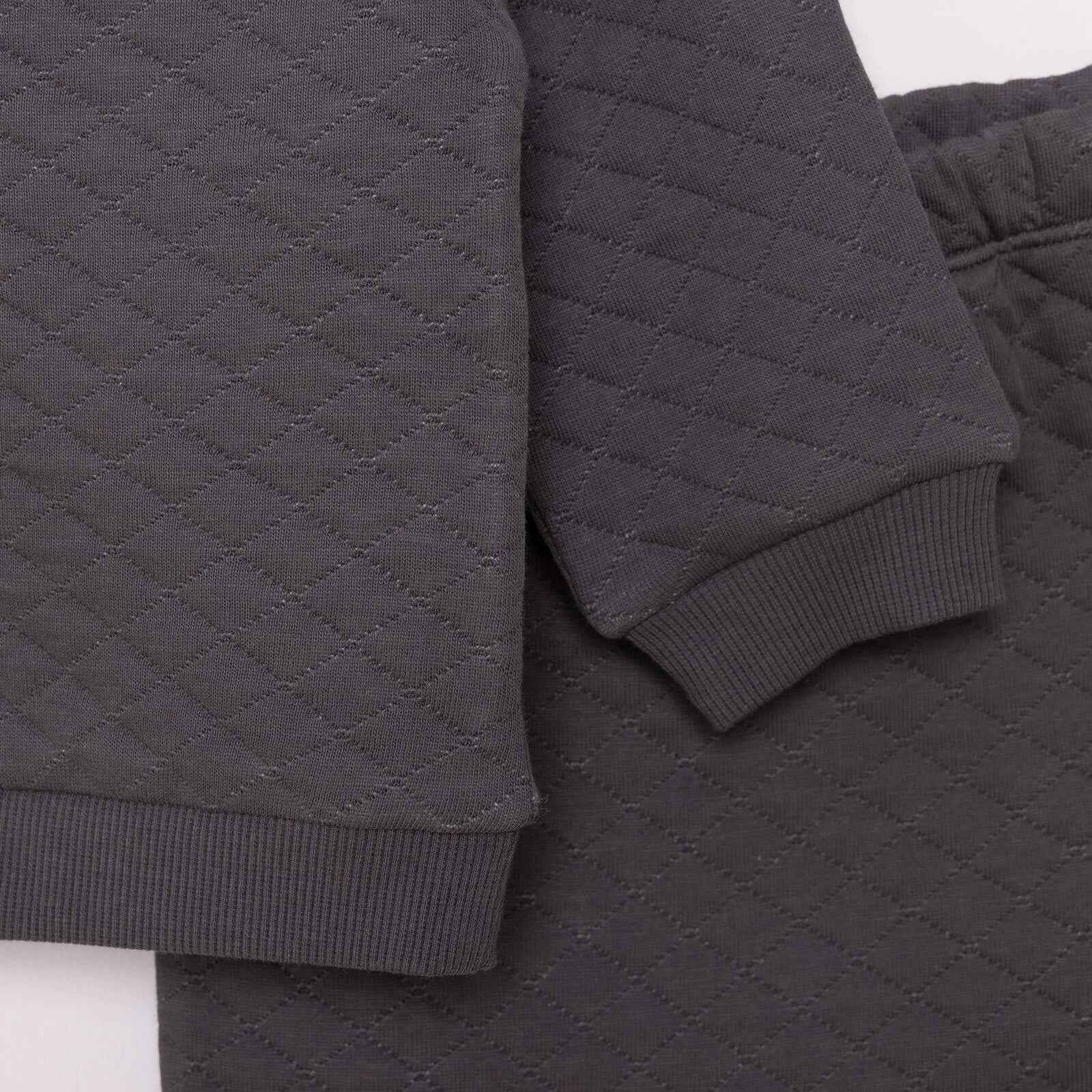 HelloBaby Newborn Quilted Sweatshirt-Footed Bottom - Charcoal