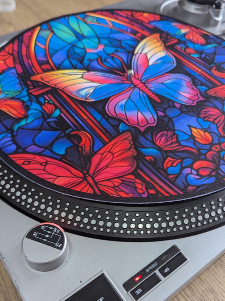 Stain Glass Crystal Butterfly Slip mat - 7 & 12 inch LP Vinyl DJ Pro Turntable Slip Mat Record Player Technics 1210 DJ Turntablist