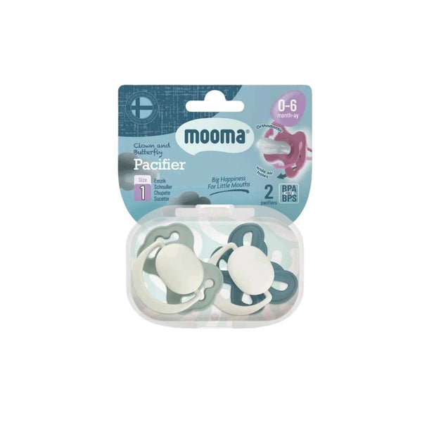 Mooma Clown & Butterfly Soothers 0-6 months Pack of 2 - River Green & Ball Blue