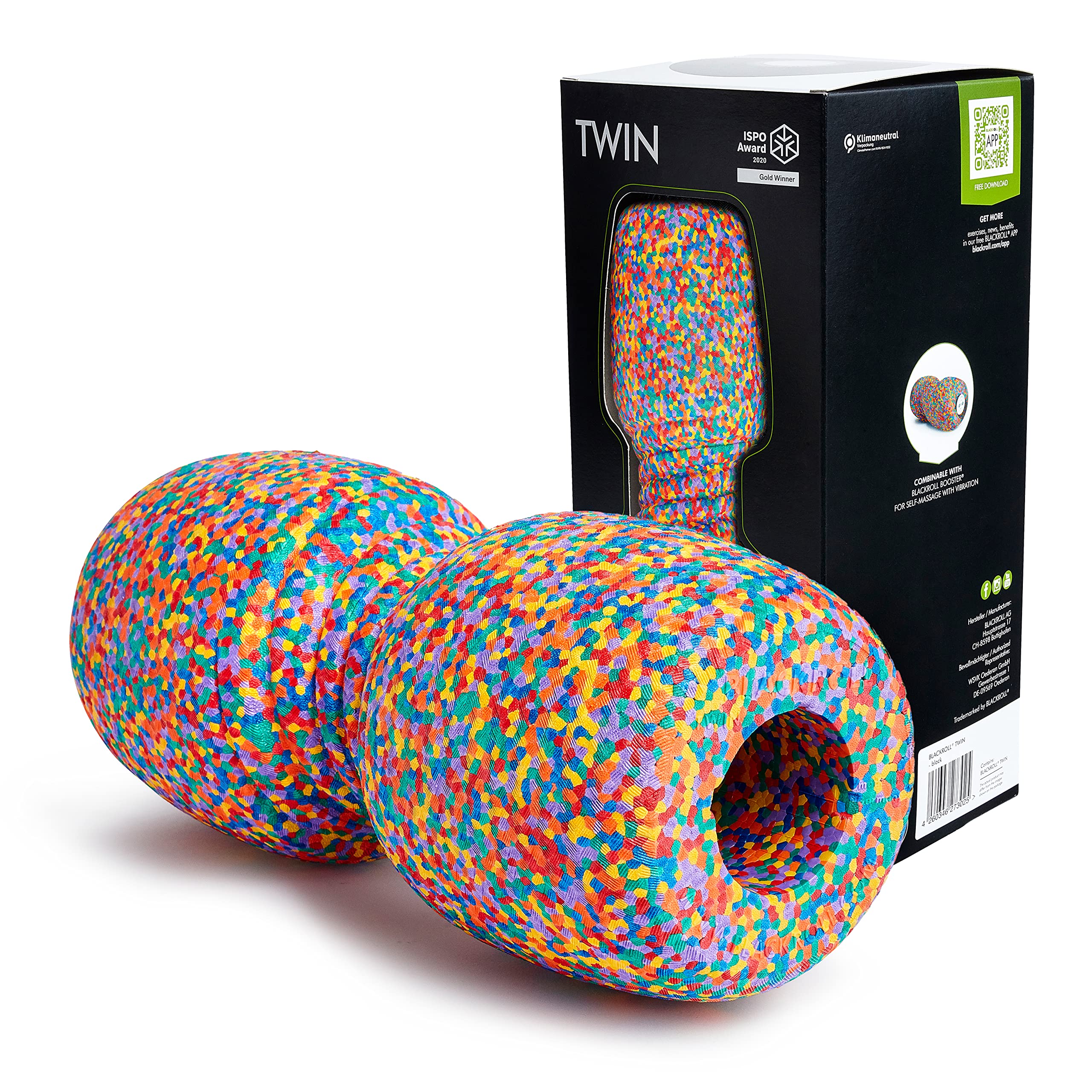 BLACKROLL? Twin fascia roller (30 cm x 13 cm), massage roller with cut-out for the spine, fitness roller for spot self-massage, medium hardness, made