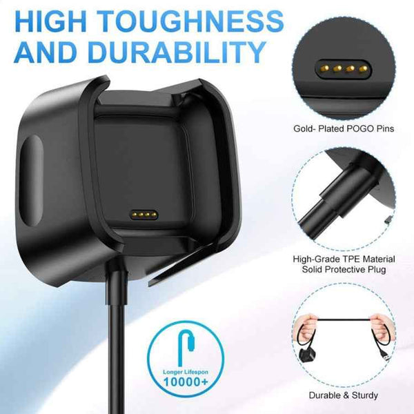 For Fitbit Versa 2 Charger Charging Dock Base Stand Holder with 1m Charging Cable(Black)