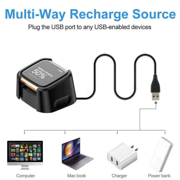 For Fitbit Versa 2 Charger Charging Dock Base Stand Holder with 1m Charging Cable(Black)