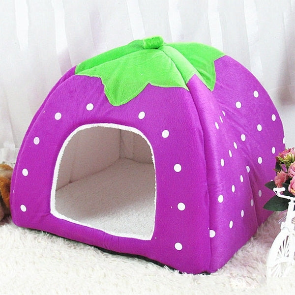 Strawberry Shaped Foldable Short Plush Pet House Nest, Size: L
