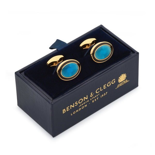 Sunburst Enamel Cufflinks In Sapphire Blue