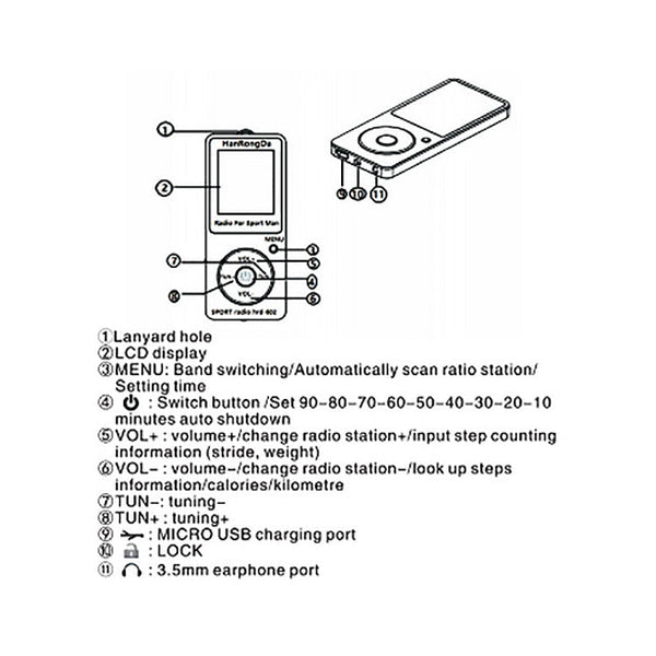 HRD-602 Digital Display FM AM Mini Sports Radio with Step Counting Function