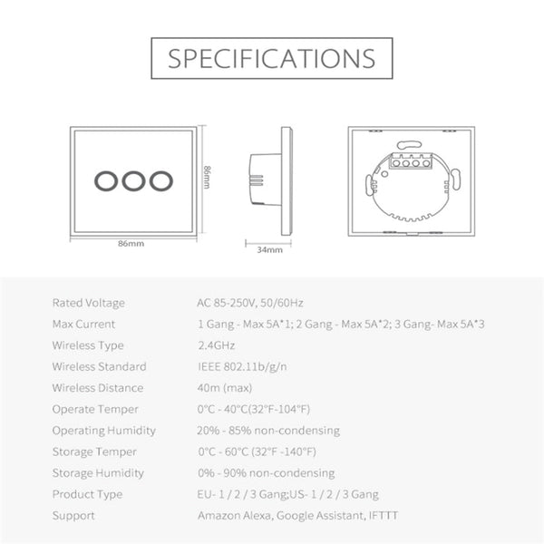 NEO NAS-SC03W Wireless WiFi EU Smart Light Control Switch 3Gang