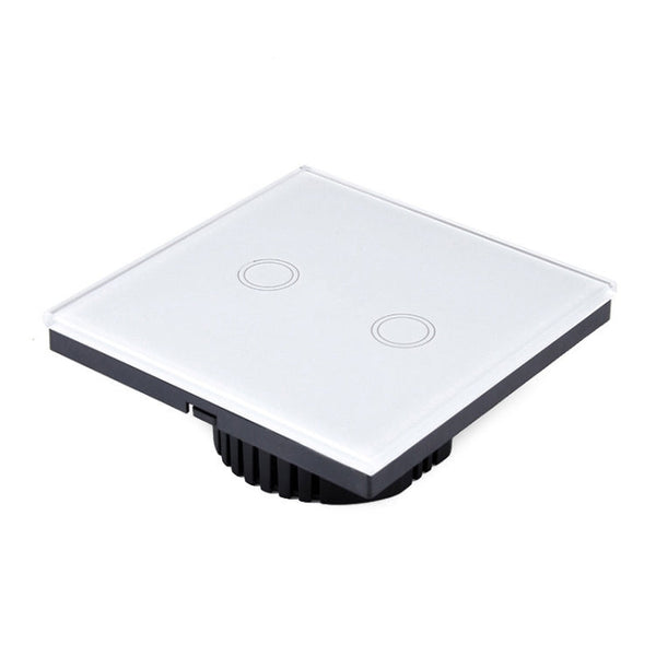 86mm 2 Gang Tempered Glass Panel Wall Switch Smart Home Light Touch Switch with RF433 Remote Controller, AC 110V-240V, 86mm 2 Gang/Black