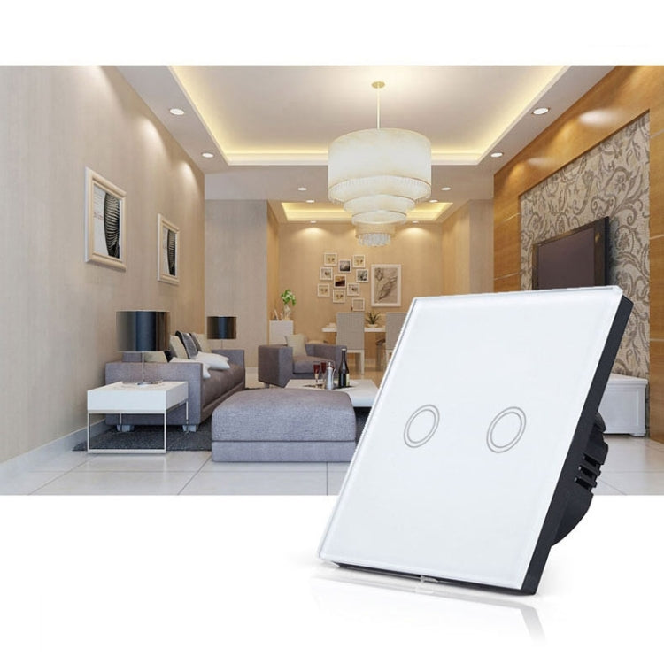 86mm 2 Gang Tempered Glass Panel Wall Switch Smart Home Light Touch Switch with RF433 Remote Controller, AC 110V-240V, 86mm 2 Gang/Black