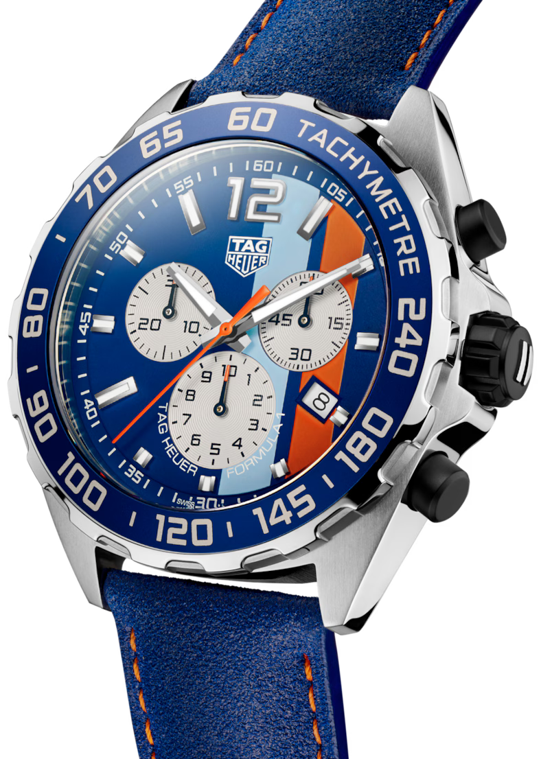 Brand New SPECIAL EDITION TAG Heuer Formula 1 Chronograph Gulf Men's Watch Quartz 43 mm Steel CAZ101N.FC8243 RRP £2,100.00 43mm Orange Blue Stripe