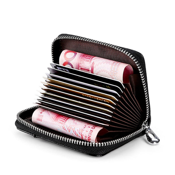 KB155 Antimagnetic RFID Zipper Leather Large-capacity Cards Holder Wallet