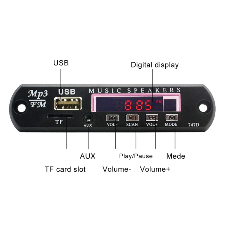 Car 12V Audio Bluetooth MP3 Player Decoder Board FM Radio TF USB 3.5 mm AUX, without Recording