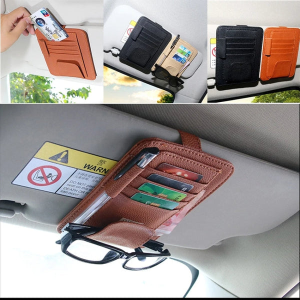 Multi-functional Auto Car Sun Visor Sunglass Holder Card Bill Ticket Storage Holder Pouch Bag