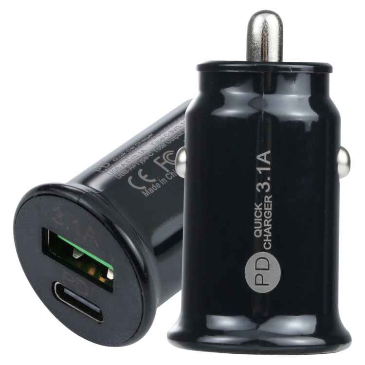 TE-339PD 3.1A PD USB-C / Type-C  USB Interface Mini Fast Charging Car Charger(Black)