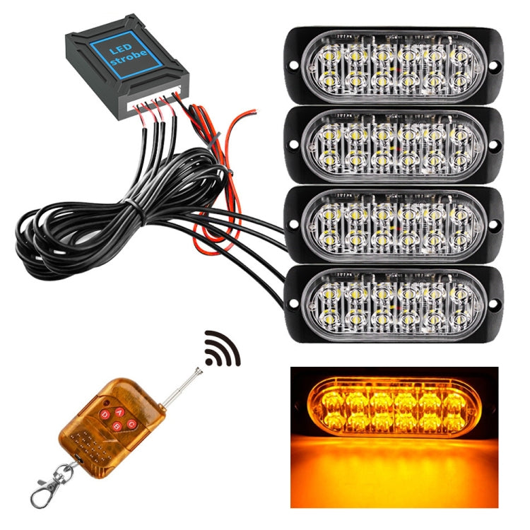 DC12V-24V / 18W 4 in 1 Front Grille Emergency Strobe Flash Warning Light Pickup 12LEDs Side Light Wireless Control 16 Modes
