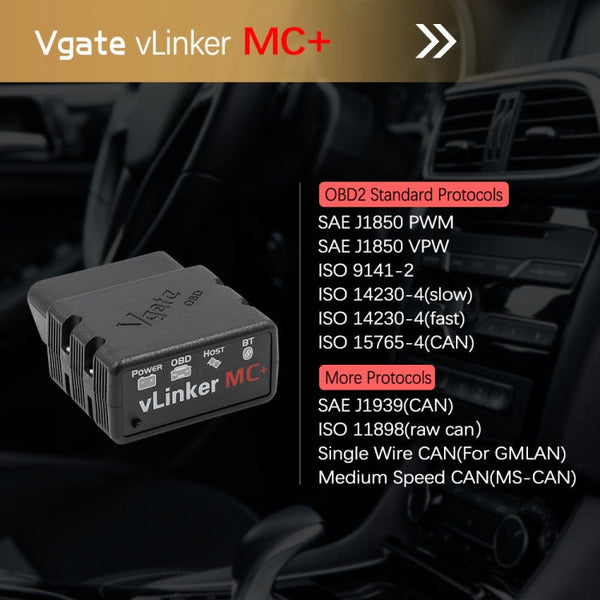 Vgate VLINKER MC+ V2.2 Bluetooth 4.0 Car OBD Fault Diagnosis Detector, MC+ V2.2 Bluetooth 4.0