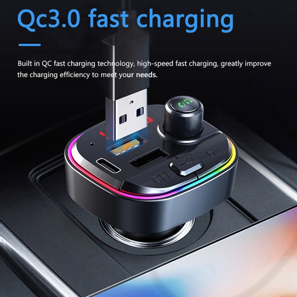 C13 Multifunctional Car Dual USB PD Fast Charger Bluetooth FM Transmitter with Atmosphere Light
