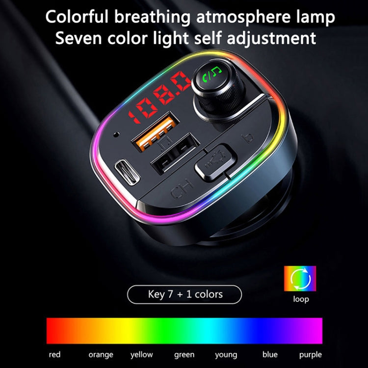 C13 Multifunctional Car Dual USB PD Fast Charger Bluetooth FM Transmitter with Atmosphere Light