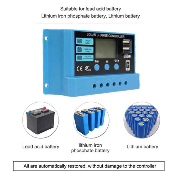 20A Solar Charge Controller 12V / 24V Lithium Lead-Acid Battery Charge Discharge PV Controller