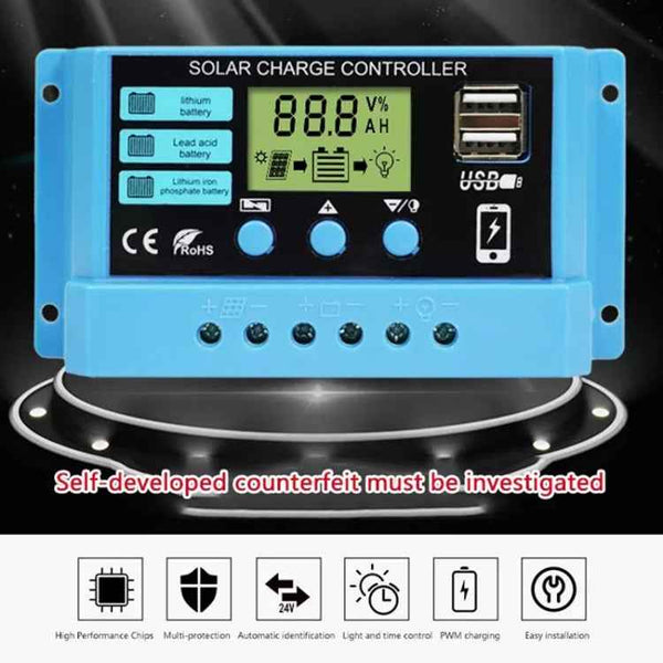 20A Solar Charge Controller 12V / 24V Lithium Lead-Acid Battery Charge Discharge PV Controller