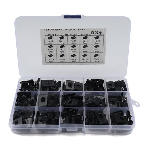 120 PCS Black U Nut Kit Spire Clips No.14 Zinc Speed Fasteners Lug Nuts, 120 PCS