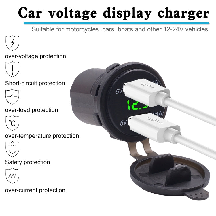 Universal Car Dual Port USB Charger Power Outlet Adapter 4.2A 5V IP66 with LED Digital Voltmeter + 60cm Cable