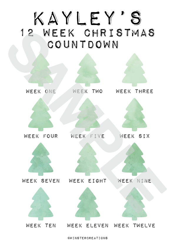 Personalised A4 Any Name 12 Week Countdown Christmas Weight Loss Chart Tracker Print - Laminated With Drywipe Pen