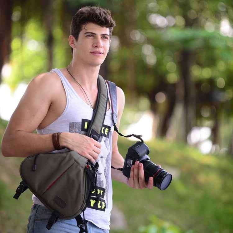 CADEN Triangle Camera Bag with Rain Cover for Canon/Nikon/Sony, 36x31x15cm, Army Green