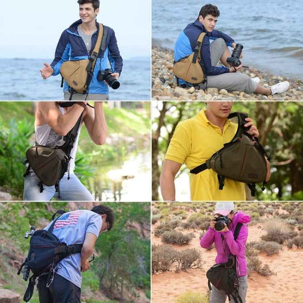 CADEN Triangle Camera Bag with Rain Cover for Canon/Nikon/Sony, 36x31x15cm, Army Green