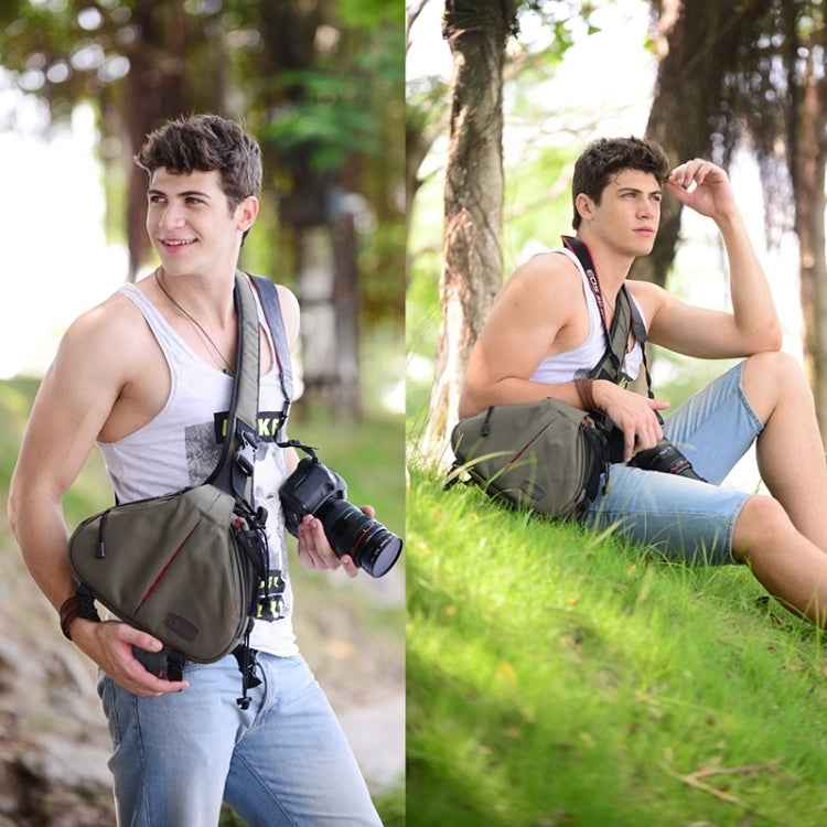 CADEN Triangle Camera Bag with Rain Cover for Canon/Nikon/Sony, 36x31x15cm, Army Green