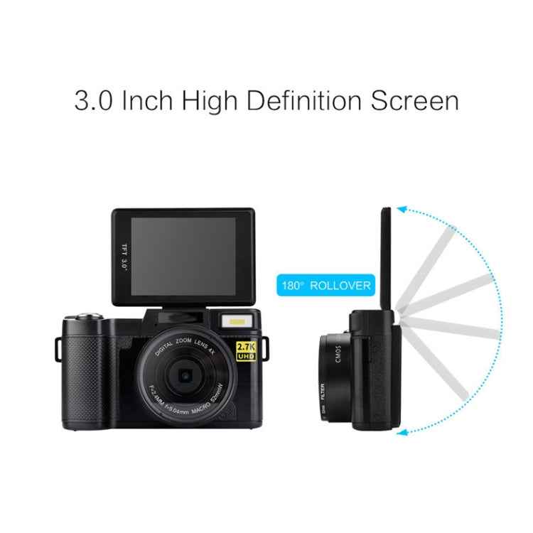 R2 2.7K Vlog Camera 4X Zoom Digital Camera with 3.0 inch Flip Screen (Black)