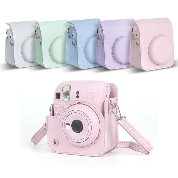 For FUJIFILM instax mini 12 Full Body Leather Case Camera Bag with Strap