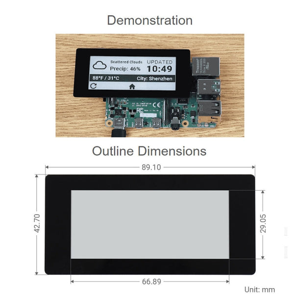 Waveshare 2.9 inch 296 x 128 Pixel 5-Points Capacitive Touch Black / White E-Paper E-Ink Display HAT for Raspberry Pi Pico, SPI Interface, 19967