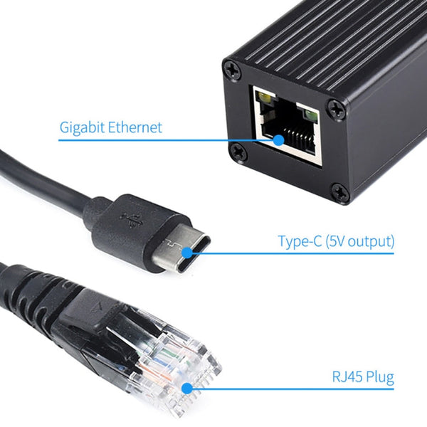 Waveshare Metal Case Gigabit PoE Splitter, 5V 2.5A Type-C Out