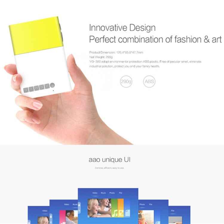 YG300 400LM Portable Mini Home Theater LED Projector with Remote Controller, Support HDMI, AV, SD, USB Interfaces (Yellow)