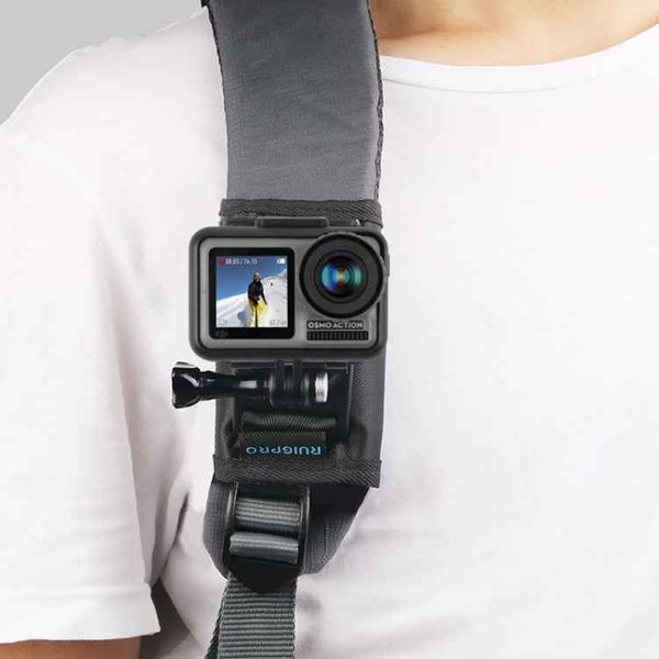 RUIGPRO Hook & Loop Fastener Backpack Mount with Screw for GoPro, DJI Osmo, Xiaoyi Cameras (Black)