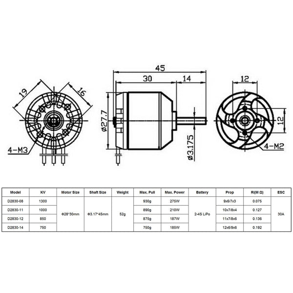 DYS D2830-11 1000KV Brushless Outrunner Motor