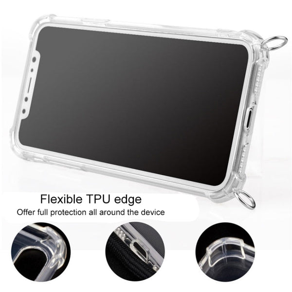 Four-Corner Anti-Fall Trasparent TPU Mobile Phone Case With Lanyard for iPhone, For iPhone 11 Pro