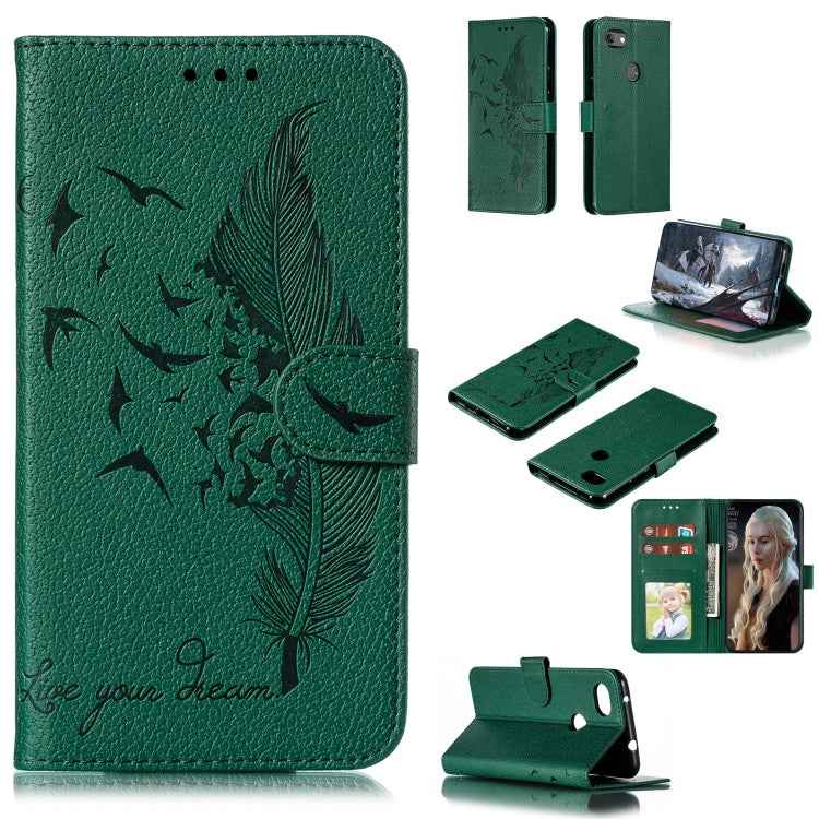 Feather Pattern Litchi Texture Horizontal Flip Leather Case with Wallet & Holder & Card Slots, For Google Pixel 3a XL, For Google Pixel 4