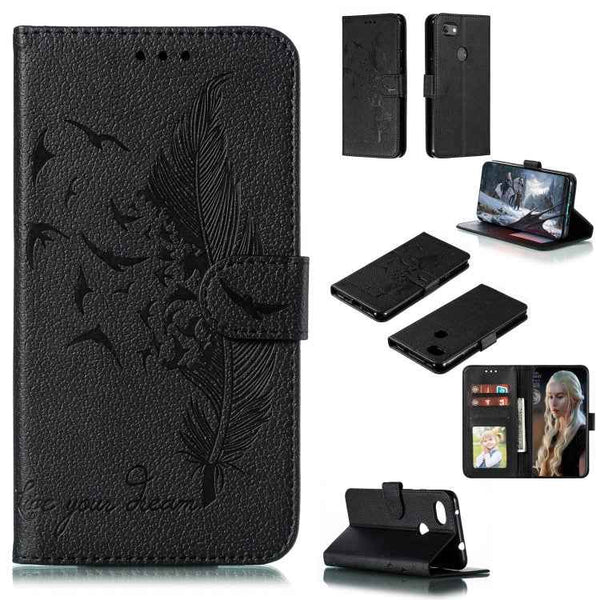 Feather Pattern Litchi Texture Horizontal Flip Leather Case with Wallet & Holder & Card Slots, For Google Pixel 3a XL, For Google Pixel 4